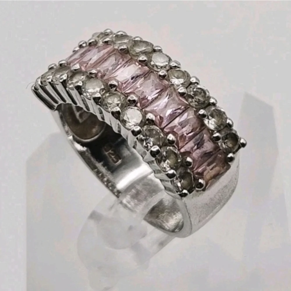Beautiful Blush Tourmaline & White Topaz Ring Sterling Silver Size 7.5 - Picture 6 of 11
